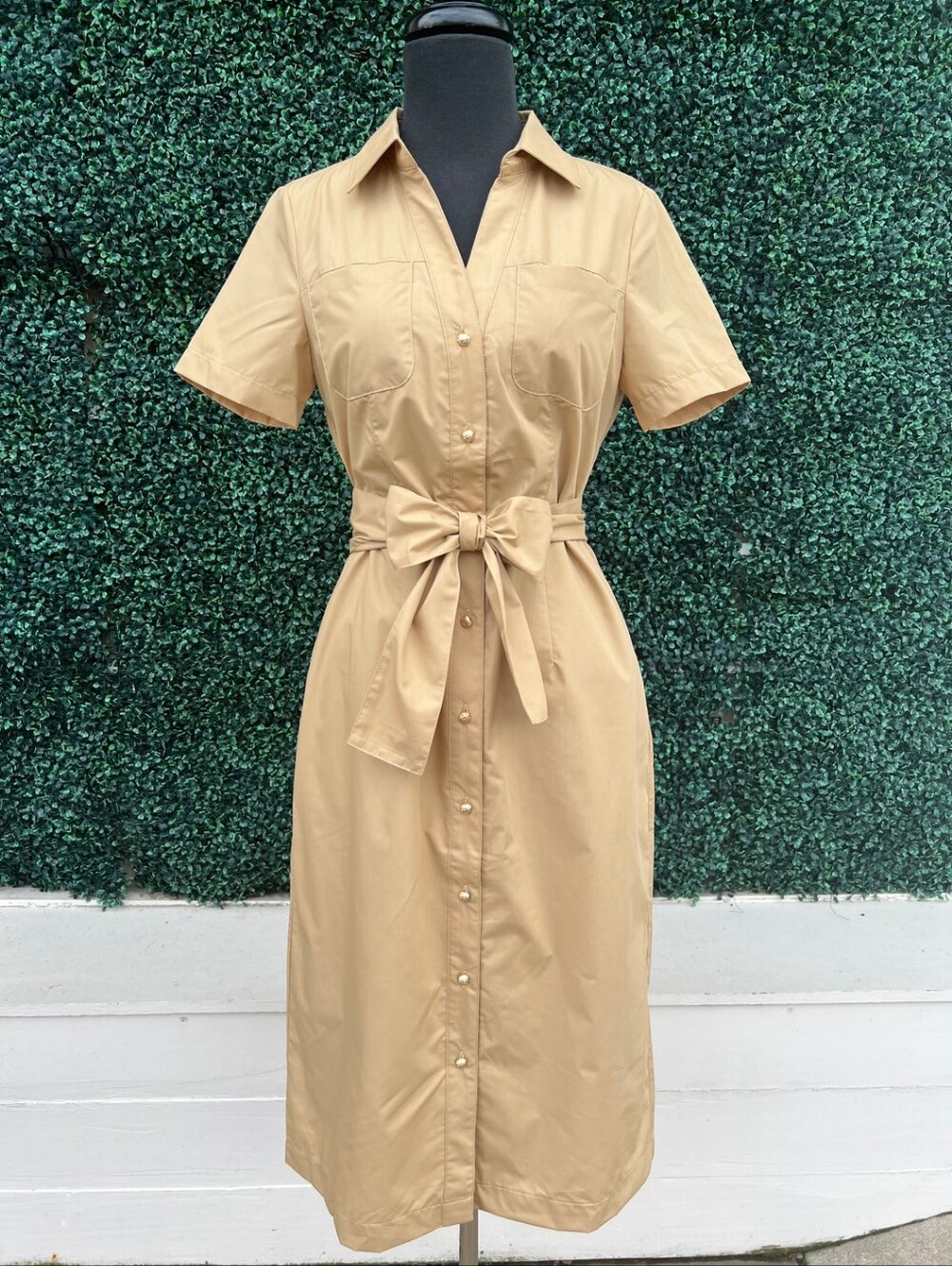 J. Crew Short Sleeve Shirt Dress in Khaki